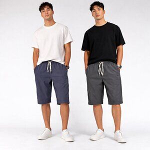 2 Pairs Men's Casual Capri Pants Elastic Waist Drawstring, S